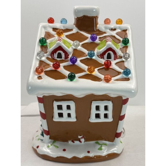 Ceramic Light-Up Gingerbread House 10" Gumdrop Roof Christmas Village with Cord - Picture 8 of 16
